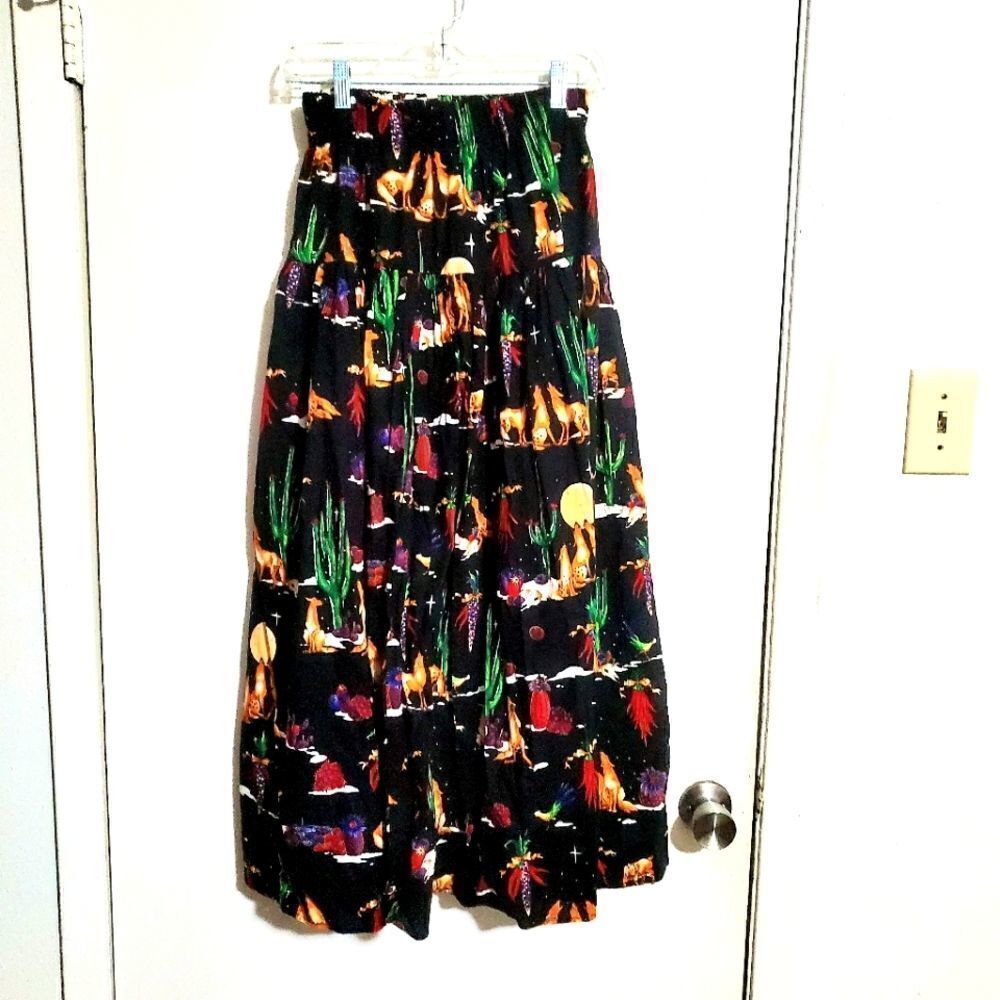 Ruffles Vintage Wolf Pack Print Womens Long Skirt S/M - Picture 6 of 9